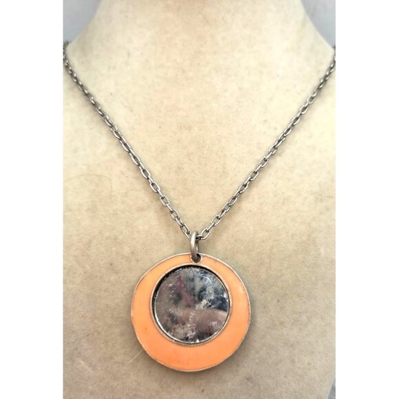Vintage Orange, Brown & Silver Tone Pendant Necklace With Chain - Picture 2 of 2